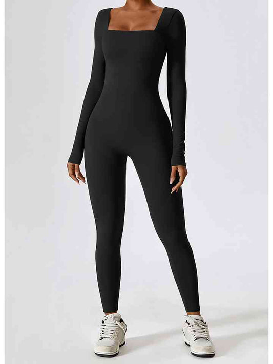 Square Neck Long Sleeve Sports Jumpsuit